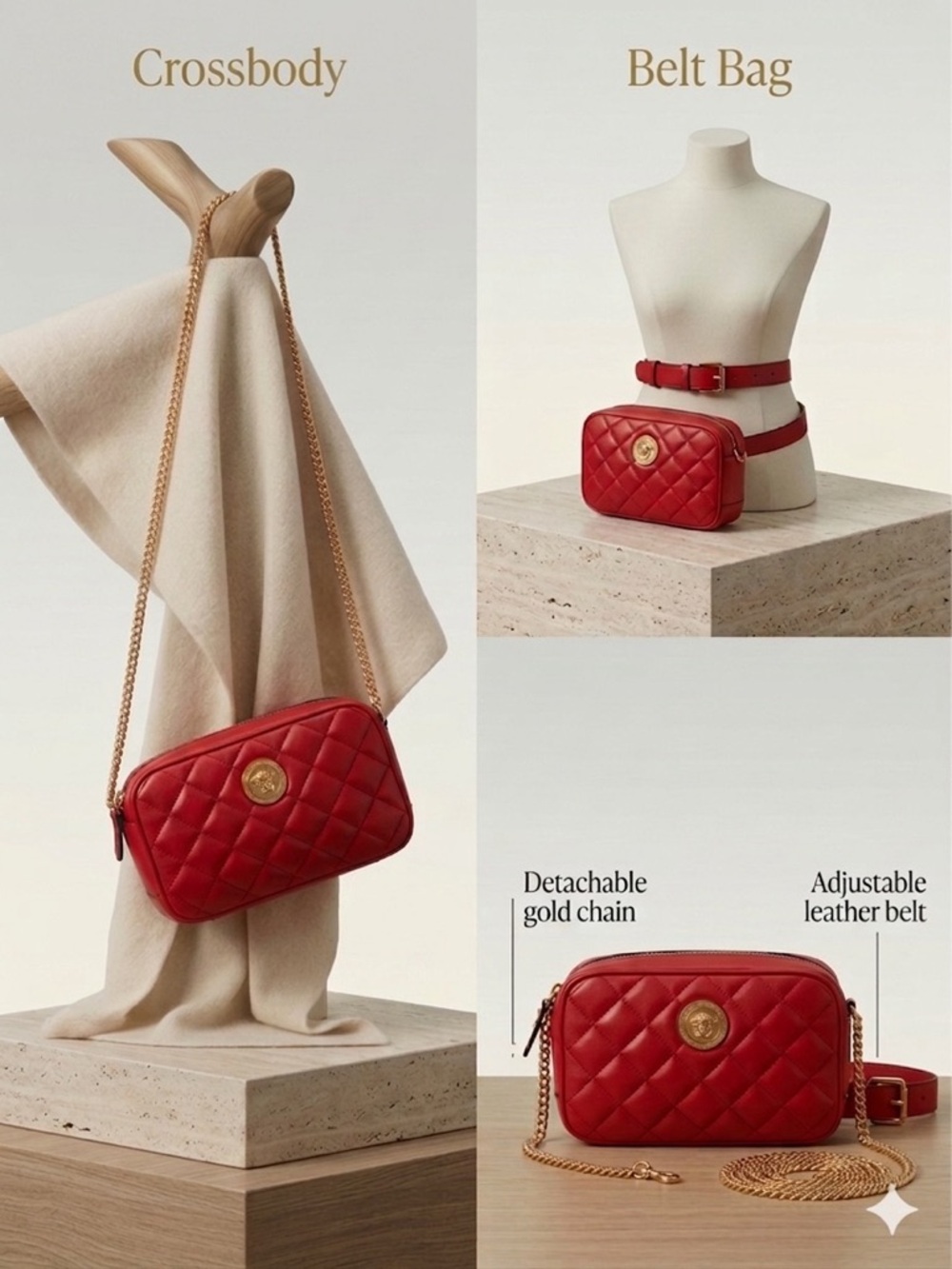 Versace Red Medusa Quilted Leather Crossbody Camera Bag/belt bag